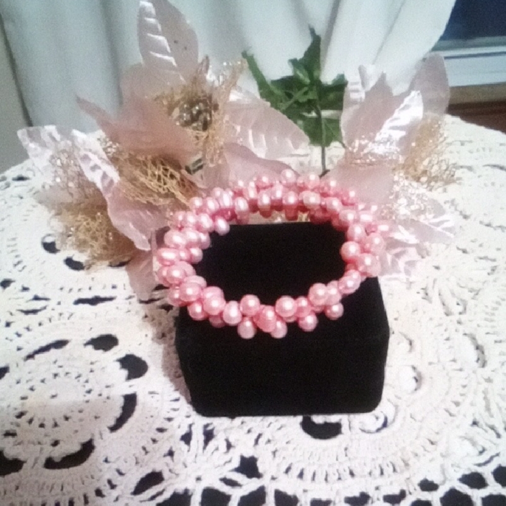 Genuine Pearl Bracelet Full Of Lustrous Pink Pearls Adjustable Size